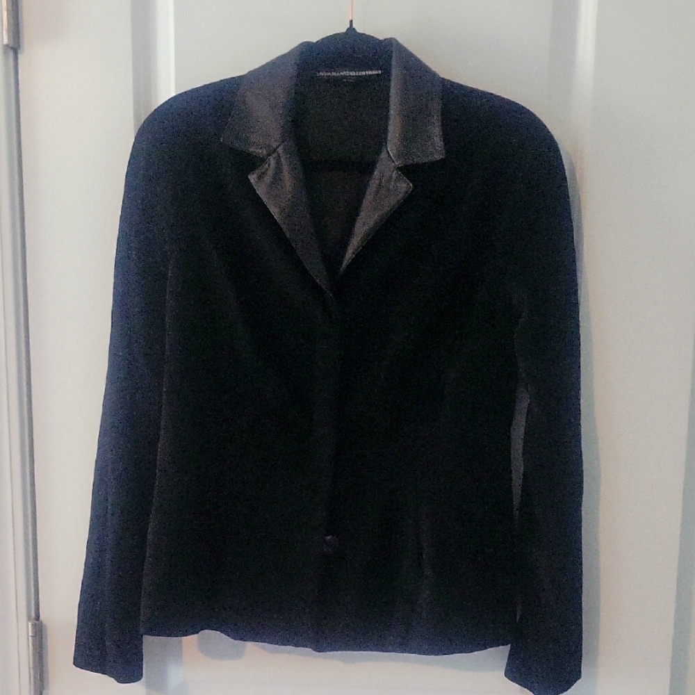 LINDA ALLARD ELLEN TRACY BLAZER JACKET  SZ 4 Black Leather/Wool/Rayon.